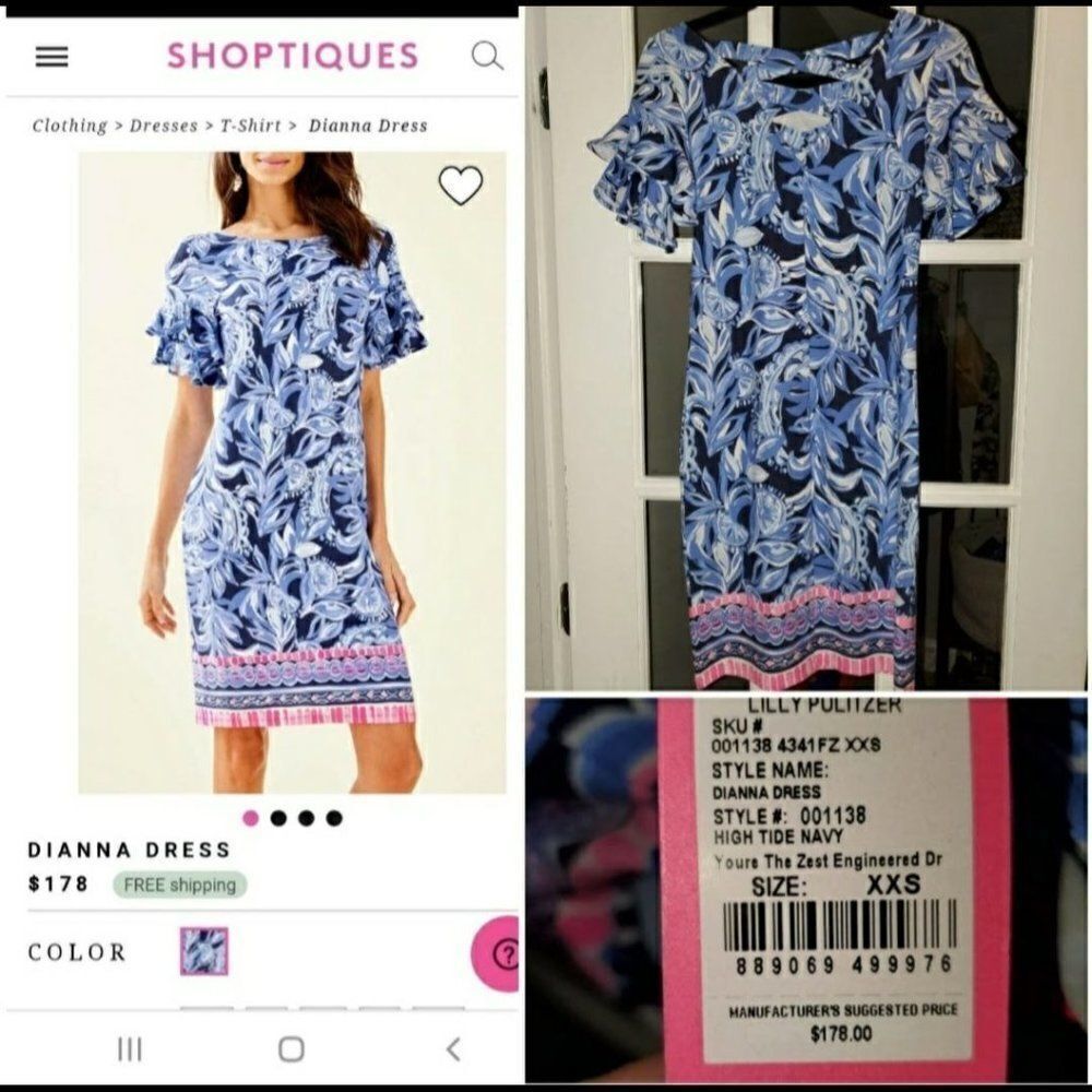 Lilly Pulitzer Dianna Dress in High Tide Navy, XXS - Picture 3 of 14